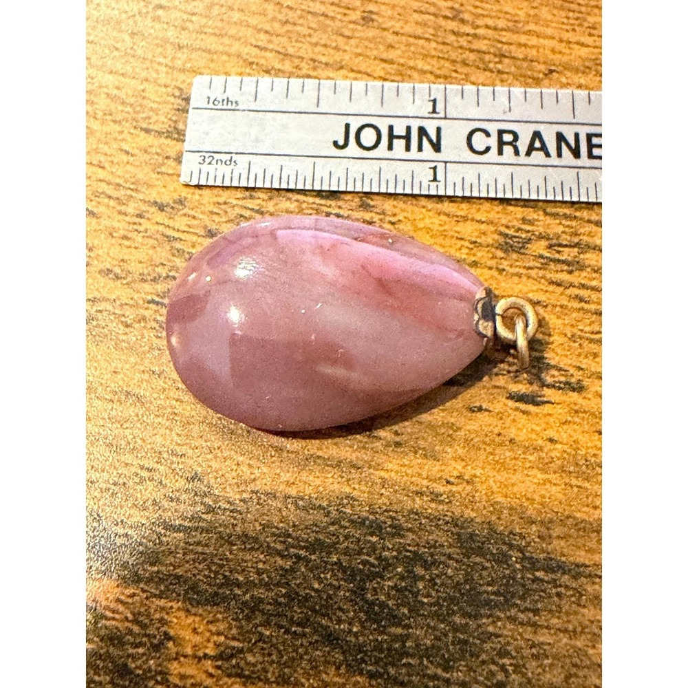 Vintage Polished Stone Teardrop Pendant Mauve Pink Purple Boho Cabochon Charm